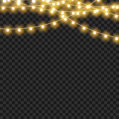 LED Christmas garlands for holiday decoration on transparent background. Vector illustration clipart