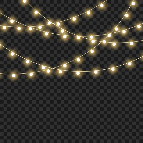 LED Christmas garlands for holiday decoration on transparent background. Vector illustration