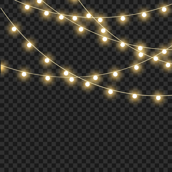 LED Christmas garlands for holiday decoration on transparent background. Vector illustration