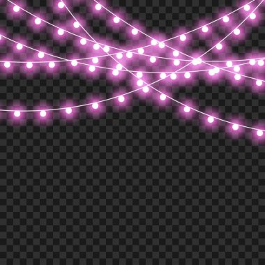 Christmas and New Year Festive Pink String Lights Decoration Vector illustration clipart