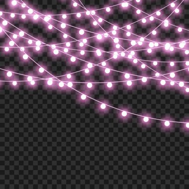 Noel ve Yeni Yıl Festivali Pembe İp Işıkları Vektör illüstrasyonunu Gösteriyor