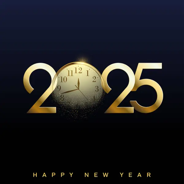 Altın Saat Mutlu Yeni Yıl 2025 Kutlama Kutlaması Tasarımı. Vektör illüstrasyonu