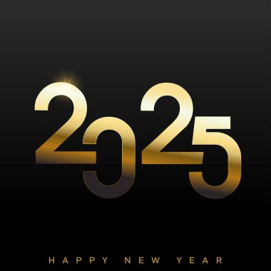 Modern Altın 2025 Yeni Yıl Kutlama Sanat Tasarımı. Vektör illüstrasyonu