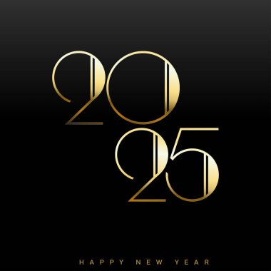 Modern Gold 2025 New Year Celebration Art Design . Vector illustration clipart