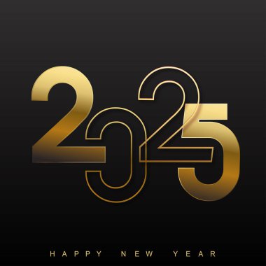 Modern Altın 2025 Yeni Yıl Kutlama Sanat Tasarımı. Vektör illüstrasyonu