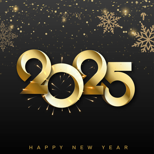 Elegant Gold Clock 2025 New Year Countdown Design . Vector illustration
