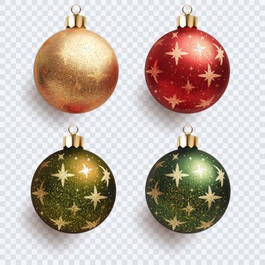 Çok renkli Noel Süslemeleri Baloları. Parlak Tatil Süsleri. Vektör illüstrasyonu