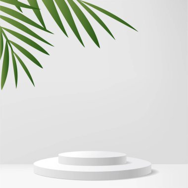 Tropikal Palm Leaf ile Modern Minimalist Beyaz Yaya Gösterimi. Vektör illüstrasyonu