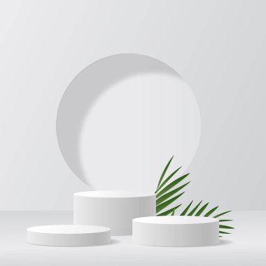 Tropikal Palm Leaf ile Modern Minimalist Beyaz Yaya Gösterimi. Vektör illüstrasyonu