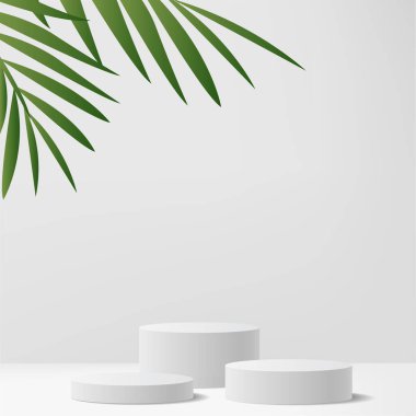Tropikal Palm Leaf ile Modern Minimalist Beyaz Yaya Gösterimi. Vektör illüstrasyonu