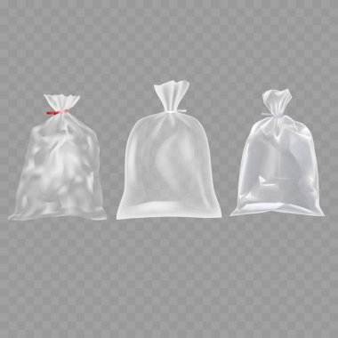 Şeffaf Plastik Çöp ve Depolama Torbaları Şeffaf Arkaplan Vektörü illüstrasyonuna Ayarlandı