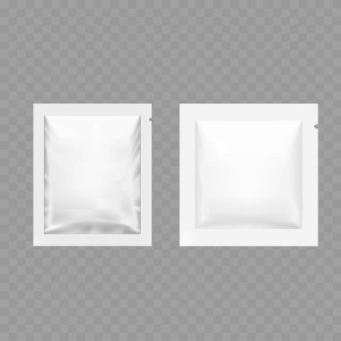 Şeffaf Arkaplan Vektörü illüstrasyonunda Gerçekçi Boş Kese ve Sachet Paketleme Biçimi
