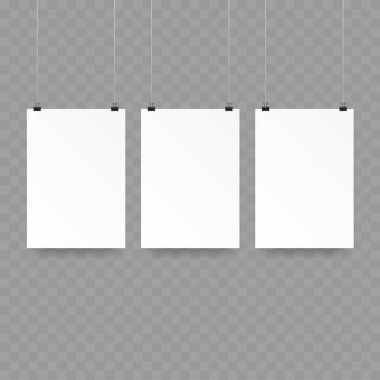 Boş Poster Yapılandırması Clips Vektör illüstrasyonuyla Asılıyor