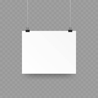 Boş Poster Yapılandırması Clips Vektör illüstrasyonuyla Asılıyor