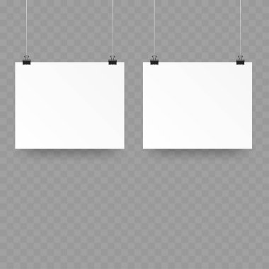 Boş Poster Yapılandırması Clips Vektör illüstrasyonuyla Asılıyor