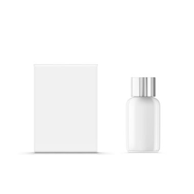 Boş Kozmetik Şişe ve Paketleme Kutusu. Vektör illüstrasyonu