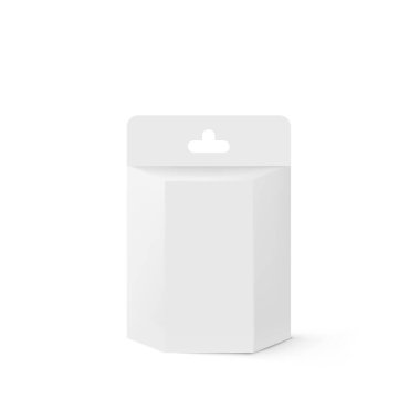 Boş beyaz asma kutusu ambalaj modeli. Vektör illüstrasyonu