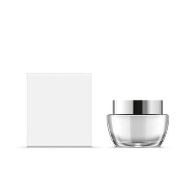 Gümüş Lid ve Kutu Modeli Boş Kozmetik Cam Kavanozu. Vektör illüstrasyonu
