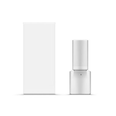 Kutu maketli boş buzlu cam kozmetik şişe. Vektör illüstrasyonu