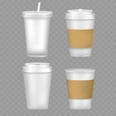 Boş tek kullanımlık kahve fincanları, Mockup. Vektör illüstrasyonu