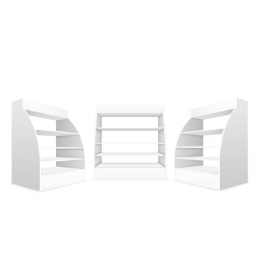 Modern İç Tasarım Vektörü illüstrasyonu için Boş Beyaz Raflar Ekran Rafı