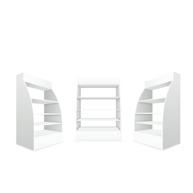 Modern İç Tasarım Vektörü illüstrasyonu için Boş Beyaz Raflar Ekran Rafı