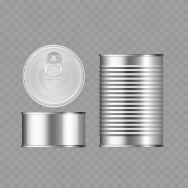 Boş Metal Teneke Kutusu Yiyecek Paketleme Yapılandırma Vektörü illüstrasyonu Ayarları