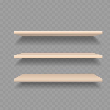 Gölge Mockup Vektör illüstrasyonlu Tahta Yüzen Raflar