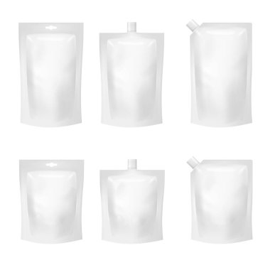 Çeşitli Kapanış Vektörü illüstrasyonlu Beyaz Stand-up Kese Seti