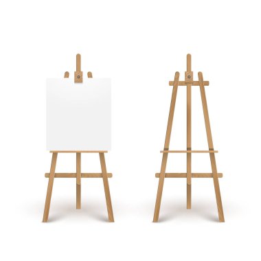 Tahta Easel, boş tuval ve boş tezgah. Vektör illüstrasyonu