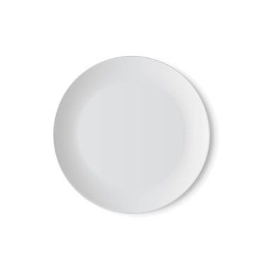 Boş Beyaz Seramik Tabak Üst Görünüm Gerçekçi Model. Vektör illüstrasyonu