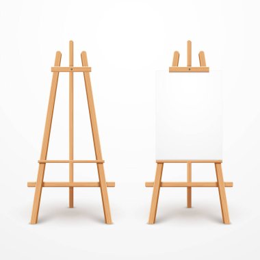 Boş tuval ile Tahta Easels Sanat için hazır. Vektör illüstrasyonu