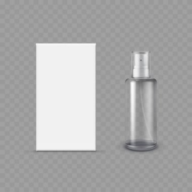 Boş püskürtme şişesi ve kutu paketleme modeli - Vektör illüstrasyonu