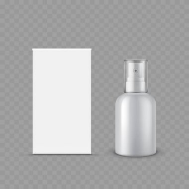 Boş püskürtme şişesi ve kutu paketleme modeli - Vektör illüstrasyonu