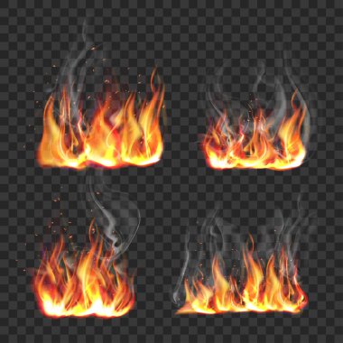 Alevleri Duman ve Kıvılcım Efekt Vektörü illüstrasyonuyla Ateşle