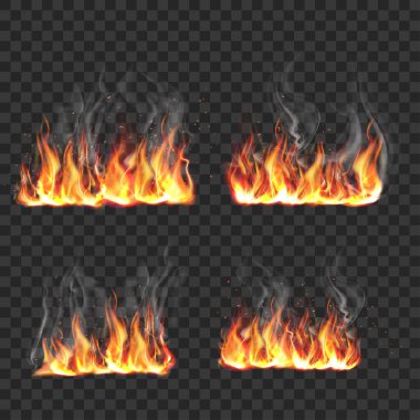 Alevleri Duman ve Kıvılcım Efekt Vektörü illüstrasyonuyla Ateşle