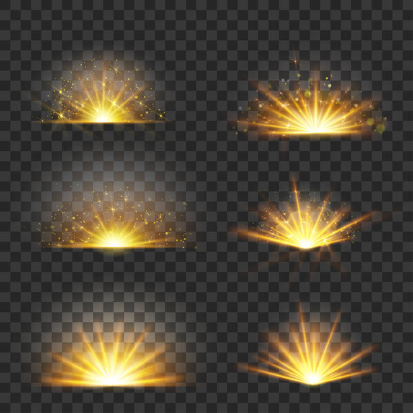 Golden Explosion Effects with Sparks and Light Flares Vector illustration