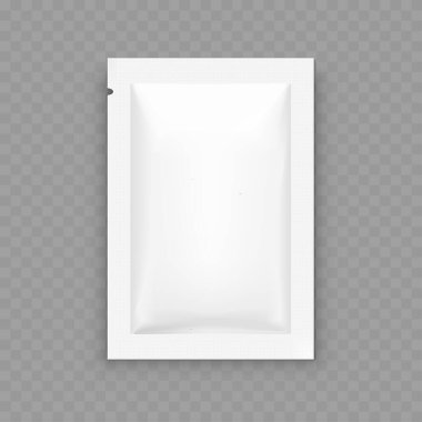 Boş Beyaz Sachet Paket Modeli - Tek Servis Paketi. Vektör illüstrasyonu