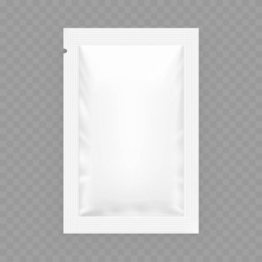 Boş Beyaz Sachet Paket Modeli - Tek Servis Paketi. Vektör illüstrasyonu