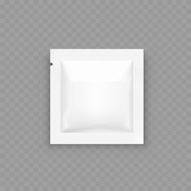 Boş Beyaz Sachet Paket Modeli - Tek Servis Paketi. Vektör illüstrasyonu