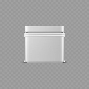 Boş beyaz dikdörtgen teneke kutu maketi - yiyecek kutusu. Vektör illüstrasyonu