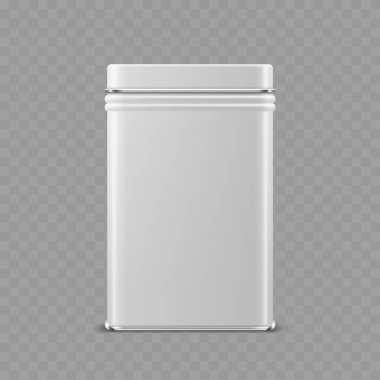 Boş beyaz dikdörtgen teneke kutu maketi - yiyecek kutusu. Vektör illüstrasyonu