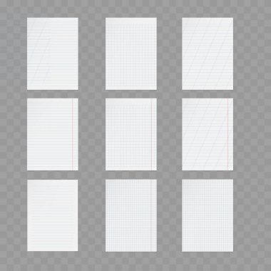 Boş Çizgili Kağıt Sayfaları - Not Defteri Şablonları. Vektör illüstrasyonu