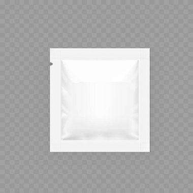 Boş Beyaz Sachet Paket Modeli - Tek Servis Paketi. Vektör illüstrasyonu