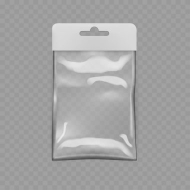 Şeffaf Plastik Paket Paket Model - Perakende Askı Sekmesi. Vektör illüstrasyonu