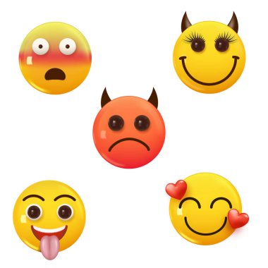 Çeşitli Mutlu 3D Emojis Koleksiyonu Çeşitli İfade Vektörü illüstrasyonu