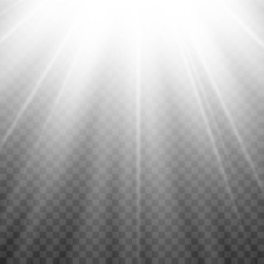Soyut Beyaz Güneş Işınlar Işık Örtüsü. Gerçekçi parıltı. Vektör illüstrasyonu