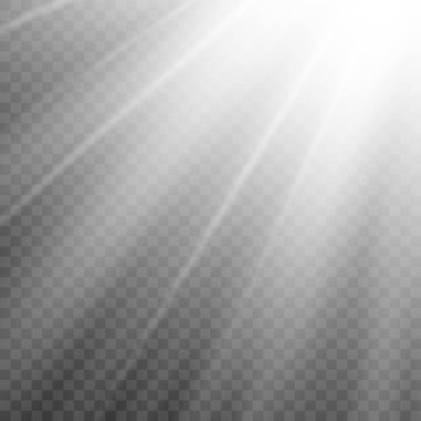 Soyut Beyaz Güneş Işınlar Işık Örtüsü. Gerçekçi parıltı. Vektör illüstrasyonu