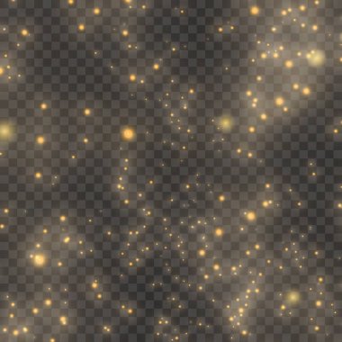 Altın Parıltı Toz Parçacıkları Örtüsü. Parlak Soyut Özgeçmiş. Vektör illüstrasyonu