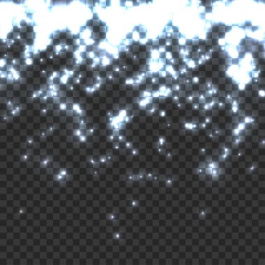 Düşen Mavi Parıltı Toz Örtüsü. Cool Luminous Light Efekti. Vektör illüstrasyonu